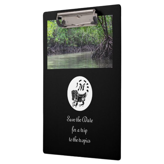 Wild Iguana Silhouette Monogram Foto Klembord (Links)