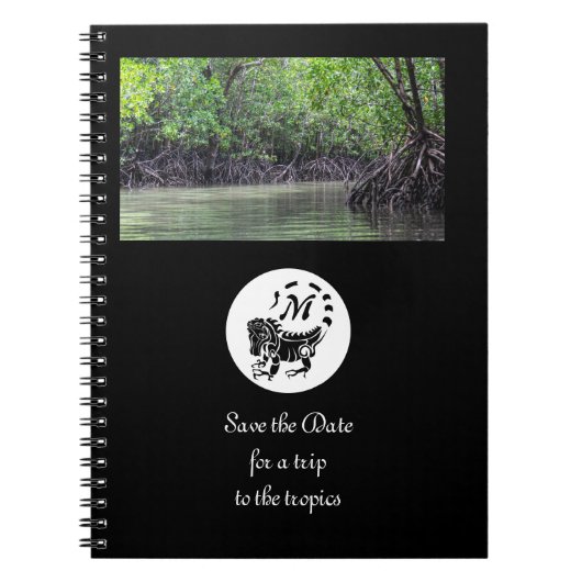 Wild Iguana Silhouette Monogram Foto Notitieboek (Voorkant)