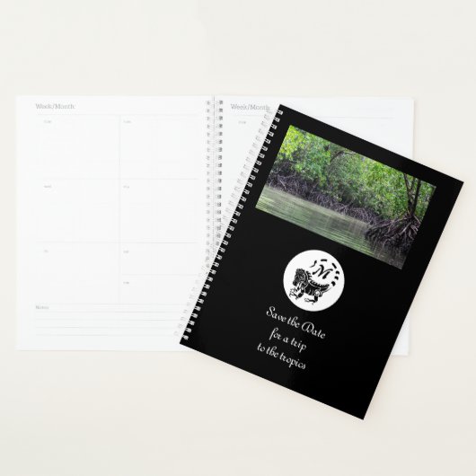 Wild Iguana Silhouette Monogram Foto Planner (Display)