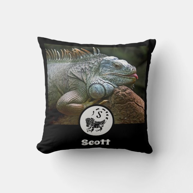 Wild Iguana Silhouette Name Tag Foto Kussen (Voorkant)