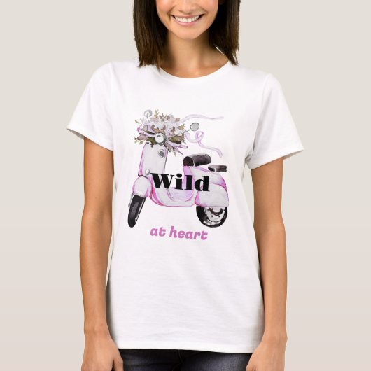 Wild in Heart Flowers op een Scooter T-shirt (Voorkant)