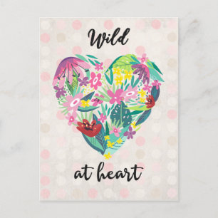 Wild in Heart Pink en Green Floral Illustration Briefkaart
