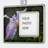Wild Iris Flower Paars Floral Verzilverd Omlijst Ornament (Links)