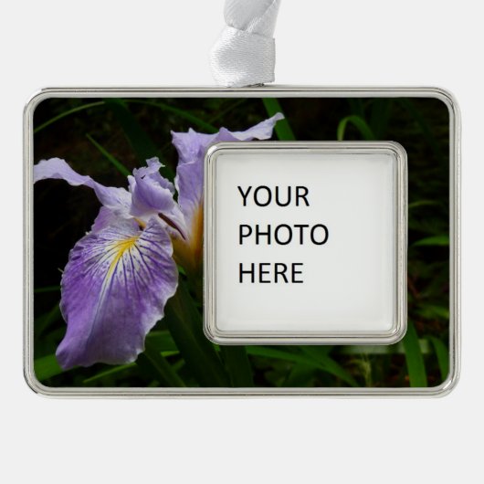 Wild Iris Flower Paars Floral Verzilverd Omlijst Ornament (Voorkant)