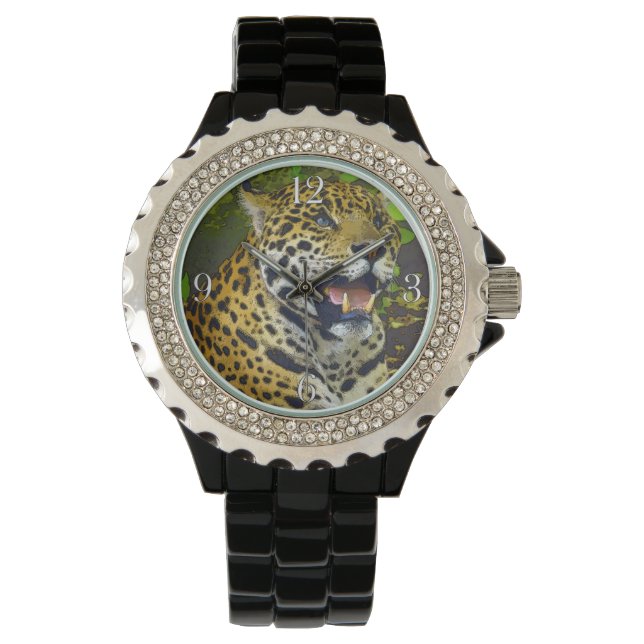 Wild Jaguar Spotted Panther Dierenvriend Horloge (Voorkant)