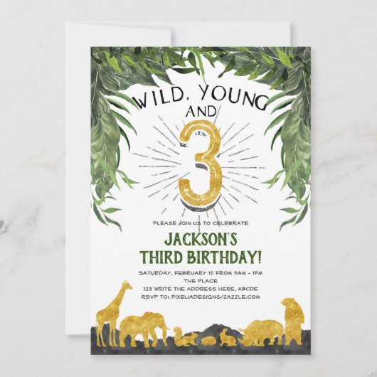 Wild jong en drie, Jungle dier, 3e verjaardag Kaart (Voorkant)