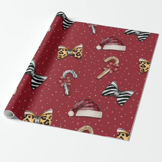 Wild & Joyful Luipaard Geruite Kerst Inpakpapier (Uitgerold)