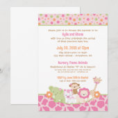 Wild Jungle Animals Baby Girl Shower Invitation Kaart (Voorkant / Achterkant)