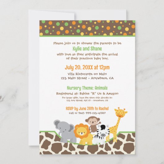 Wild Jungle Animals Baby Shower Invitation Kaart (Voorkant)