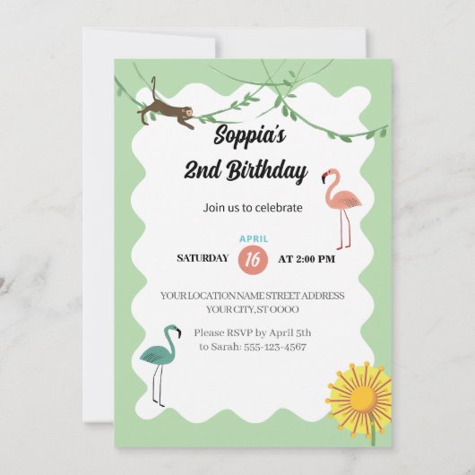 Wild Jungle Birthday Invitation Kaart (Achterkant)