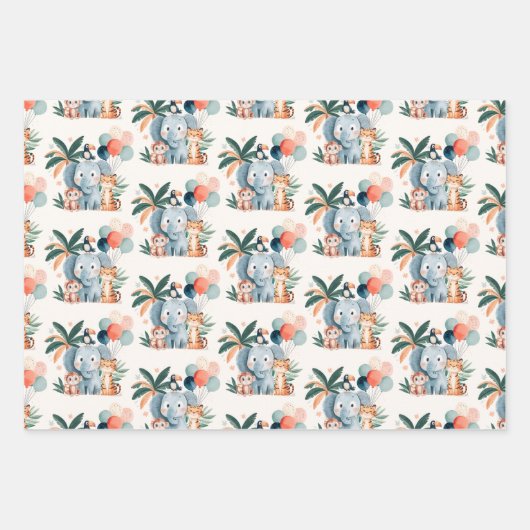 Wild Jungle Birthday Party Pattern Inpakpapier Vel (Voorkant)