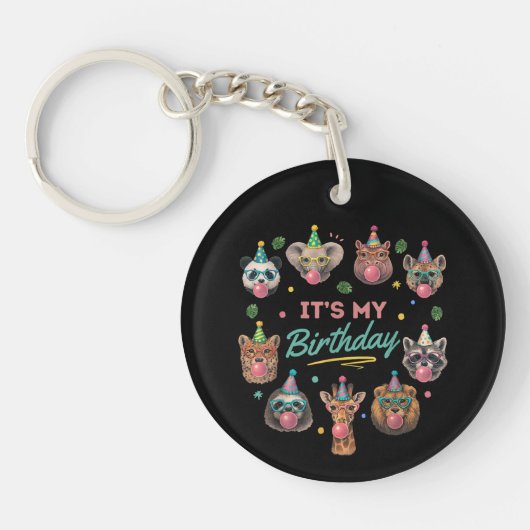 Wild Jungle Dieren Verjaardagsfeest Ontwerp Sleutelhanger (Voorkant)