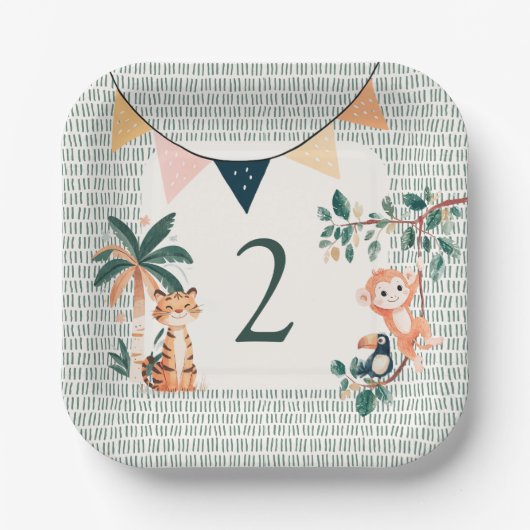 Wild Jungle Theme Birthday Party Papieren Bordje (Voorkant)