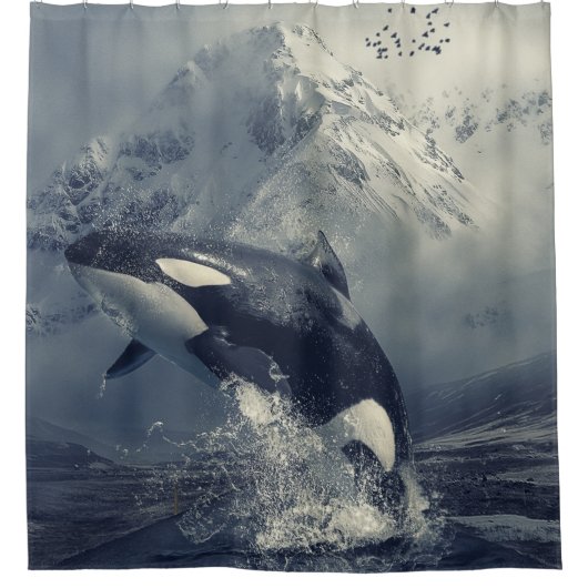 Wild Killer Whale Jumping Douchegordijn (Voorkant)