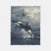 Wild Killer Whale Jumping Fleece Deken (Voorkant)
