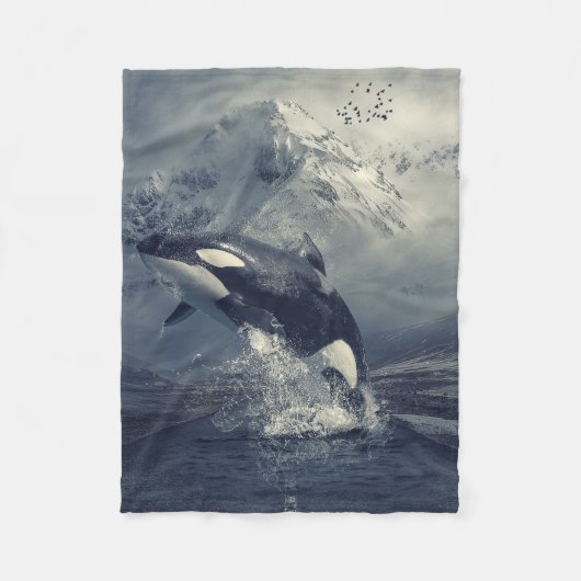 Wild Killer Whale Jumping Fleece Deken (Voorkant)