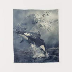 Wild Killer Whale Jumping Wandkleed