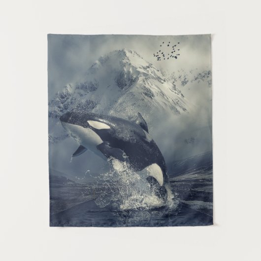 Wild Killer Whale Jumping Wandkleed (Voorkant)
