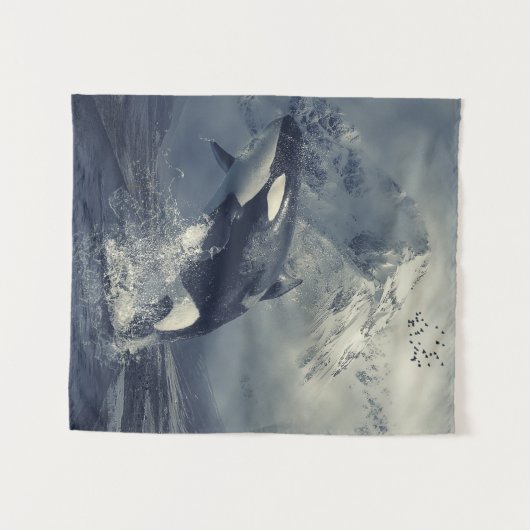 Wild Killer Whale Jumping Wandkleed (Voorkant (horizontaal))