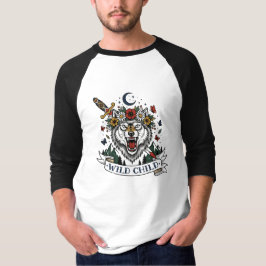 Wild Kind Wolf Bloemen Kroon Dolk Tatoeage Flash F T-shirt