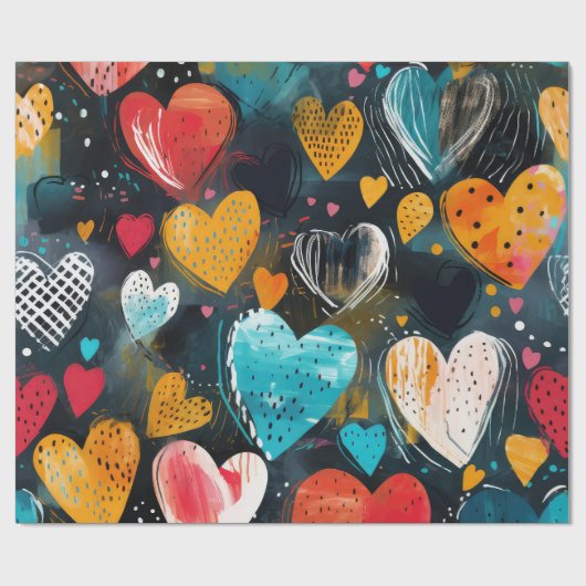Wild, kleurrijk hart cadeaupapier (Vlak)