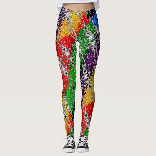 Wild Kleurrijke Konijnenpatroon Leggings (Voorkant)
