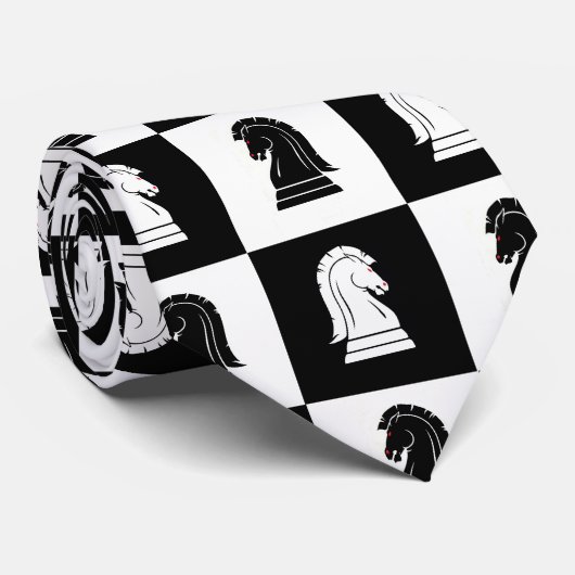 Wild Knachten Chessboard Black & White Stropdas (Opgerold)