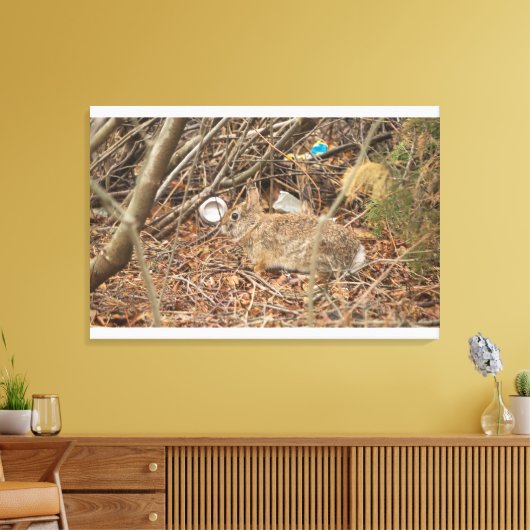 Wild Konijn in onderborstel Canvas Afdruk (Insitu (Woonkamer))