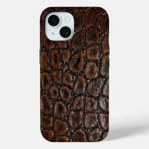 wild krokodilleder met bruine alligator iPhone 15 case