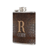  wild krokodilleder met bruine alligator heupfles (Links)