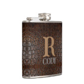  wild krokodilleder met bruine alligator heupfles (Rechts)