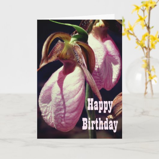 Wild Lady Slipper Orchid Flower Birthday Kaart (Gele Bloem)