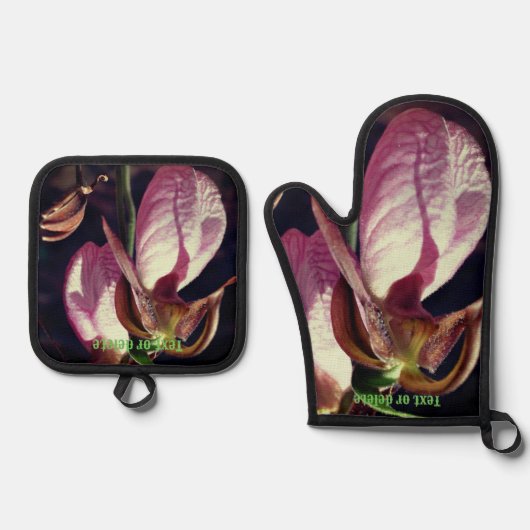 Wild Lady Slipper Orchid Flowers gepersonaliseerd Ovenwant & Pannenlap Set (Voorkant)