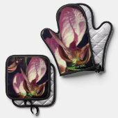 Wild Lady Slipper Orchid Flowers gepersonaliseerd Ovenwant & Pannenlap Set (Voorkant / Achterkant)