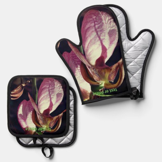 Wild Lady Slipper Orchid Flowers gepersonaliseerd Ovenwant & Pannenlap Set (Voorkant / Achterkant)