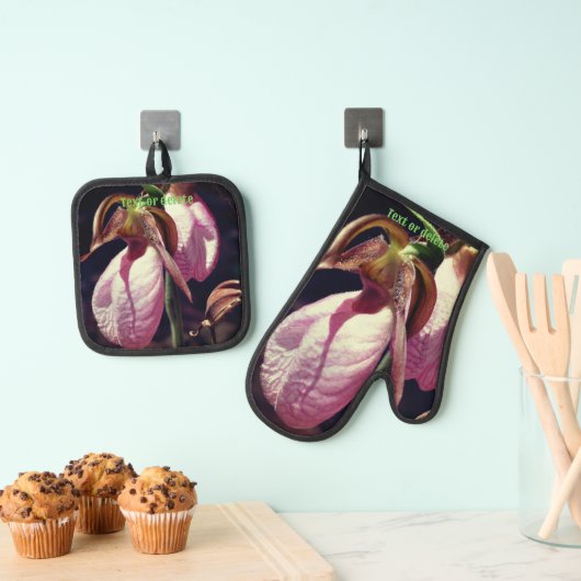 Wild Lady Slipper Orchid Flowers gepersonaliseerd Ovenwant & Pannenlap Set (Insitu(Ophanging))