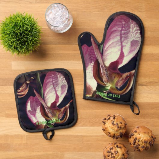 Wild Lady Slipper Orchid Flowers gepersonaliseerd Ovenwant & Pannenlap Set (Top down)