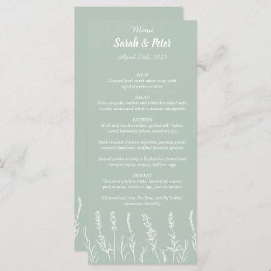 Wild Lavender Wedding Flat Menu (Voorkant / Achterkant)