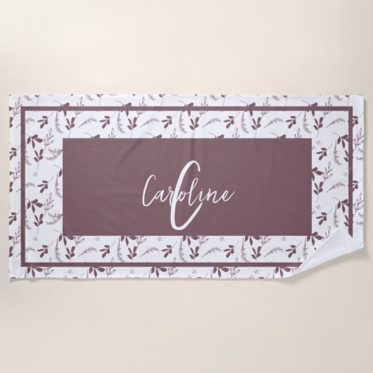 Wild Leaf Doodles Monogram Strandlaken (Voorkant)