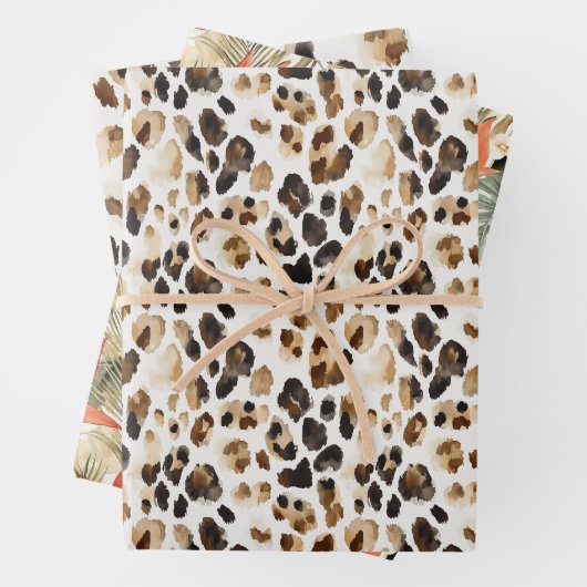 Wild Leopard Animal Floral Oerwoud Verjaardag Inpakpapier Vel (In situ)