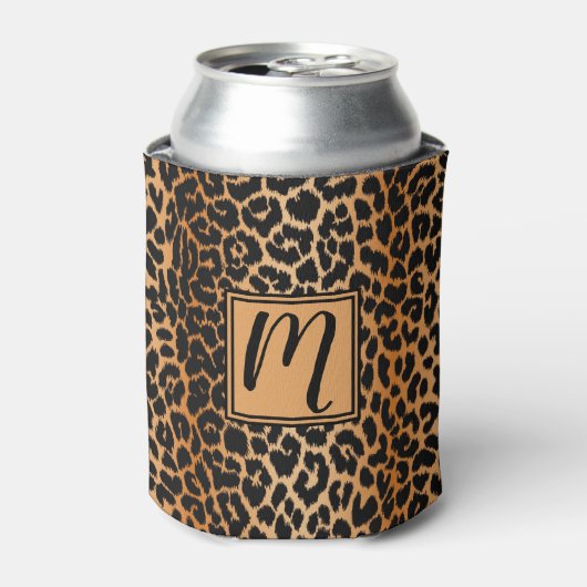 Wild Leopard Animal Print Patroon met Monogram Blikjeskoeler (Blikje Voorkant)