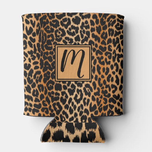 Wild Leopard Animal Print Patroon met Monogram Blikjeskoeler (Achterkant)
