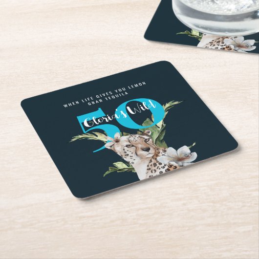 Wild Leopard Animals Blue Milestone Verjaardag Kartonnen Onderzetters (Schuin)