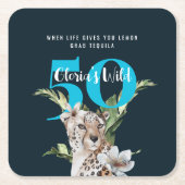 Wild Leopard Animals Blue Milestone Verjaardag Kartonnen Onderzetters (Voorkant)