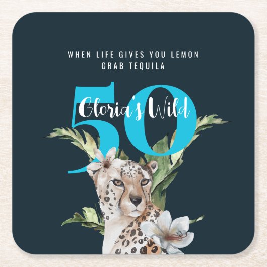 Wild Leopard Animals Blue Milestone Verjaardag Kartonnen Onderzetters (Voorkant)