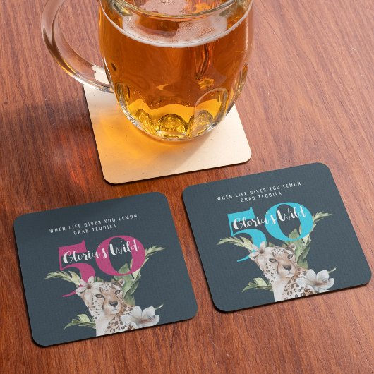 Wild Leopard Animals Blue Milestone Verjaardag Kartonnen Onderzetters