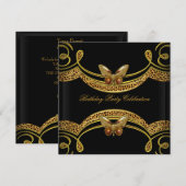 Wild Leopard Black Gold Birthday Party Kaart (Voorkant / Achterkant)