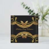 Wild Leopard Black Gold Birthday Party Kaart (Staand voorkant)