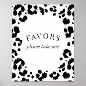 Wild Leopard Black White Favors Sign Poster (Voorkant)