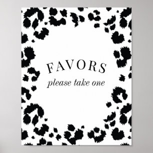 Wild Leopard Black White Favors Sign Poster